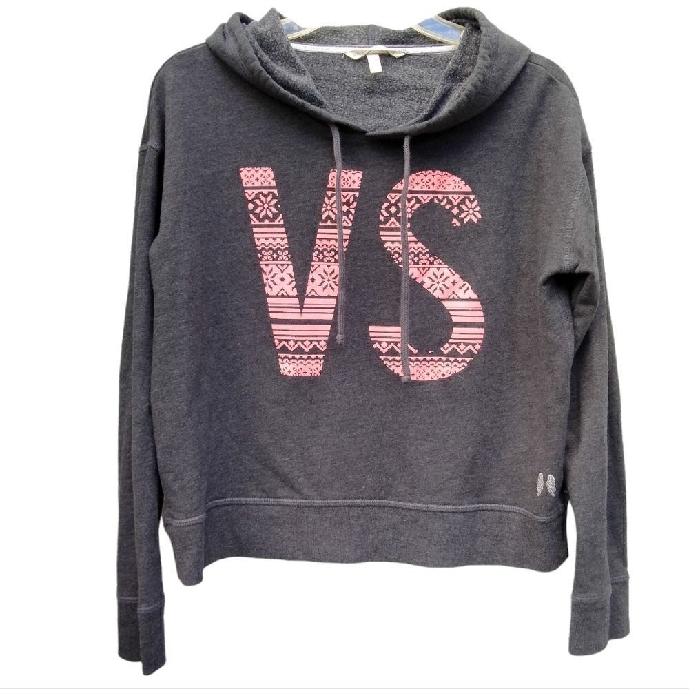 Victoria's Secret Hoodie Sweatshirt Gray and Pink Size M